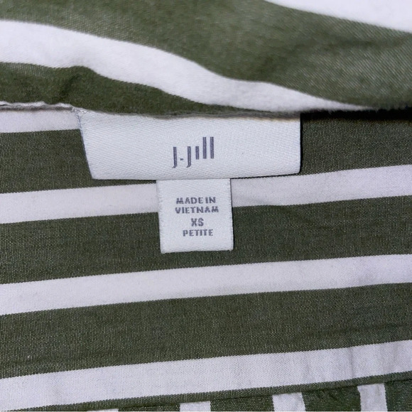 J Jill Button Down Shirt popover banded Mandarin collar cotton green stripe XS - Picture 9 of 10